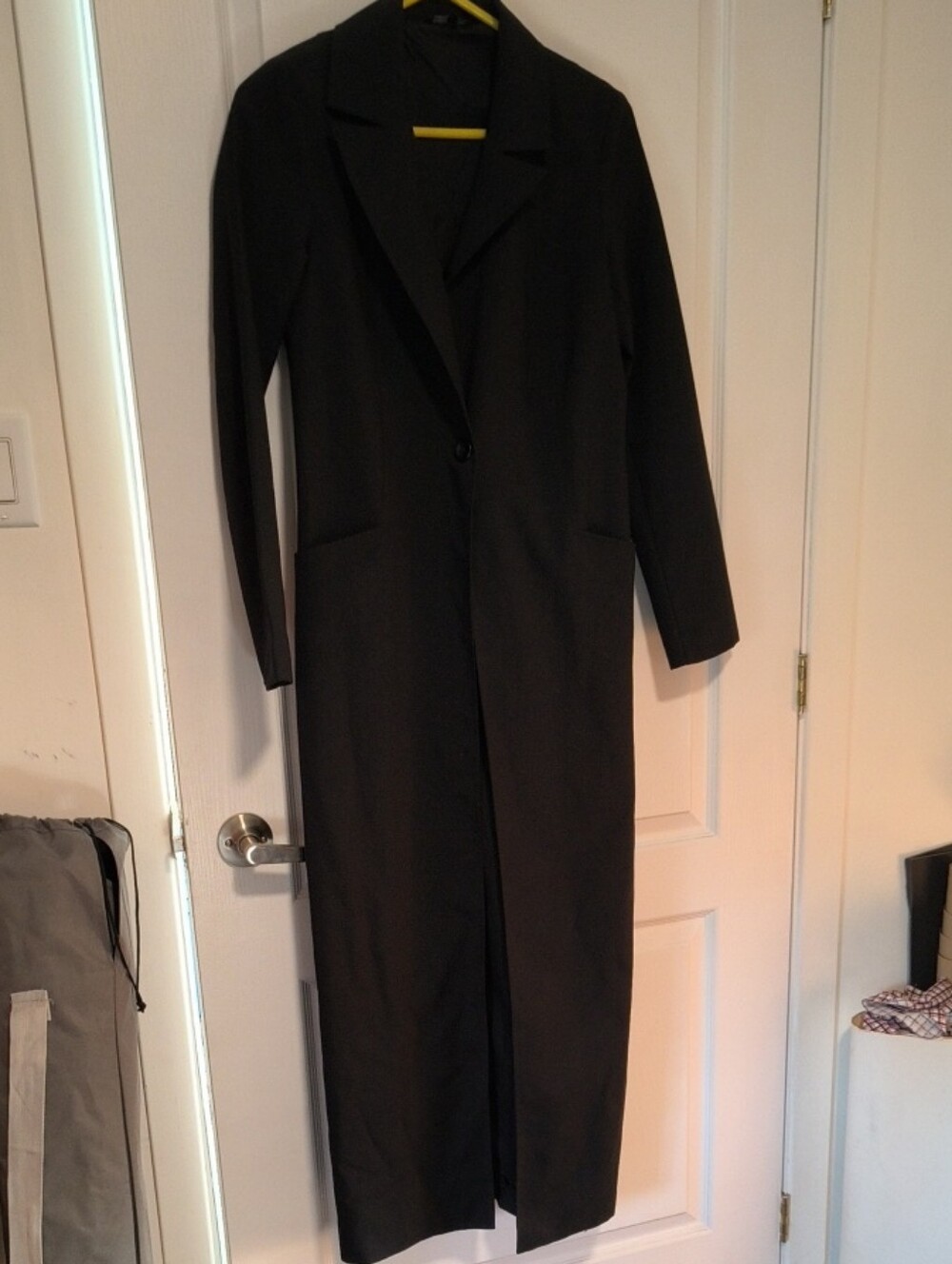 Long Black Women's Coat - Classic Single-Button Overcoat